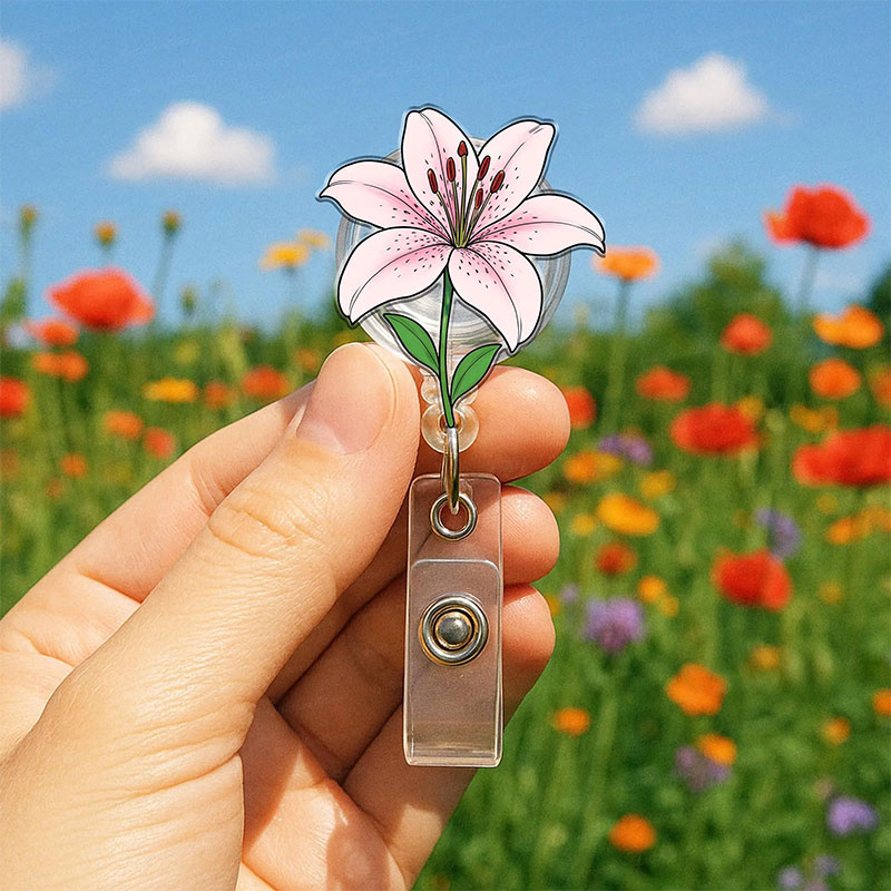 Stargazer Lily Flower Badge Reel