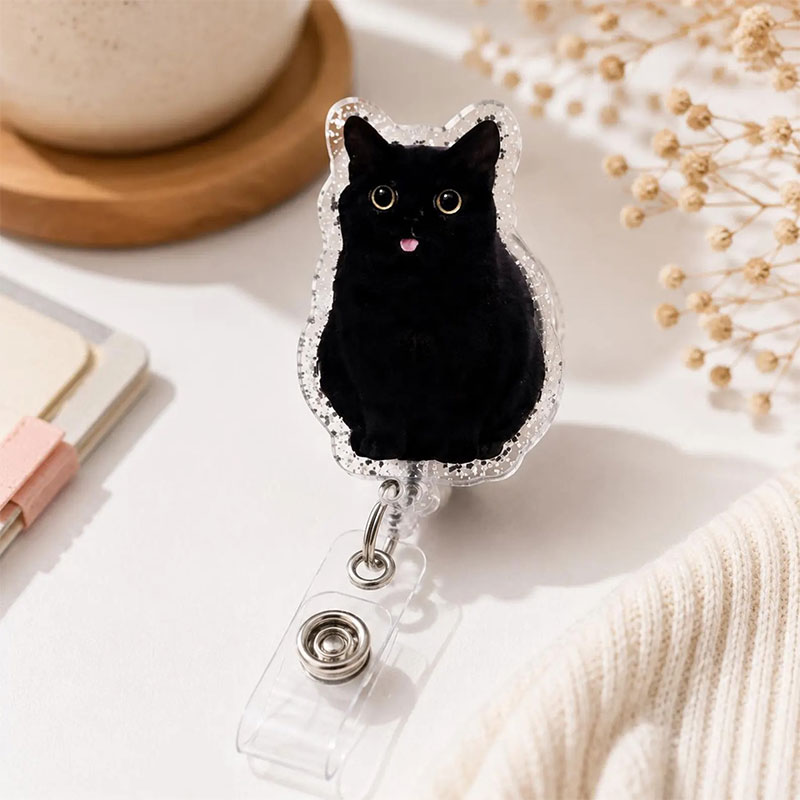 Cute Black Kitty Badge Reel