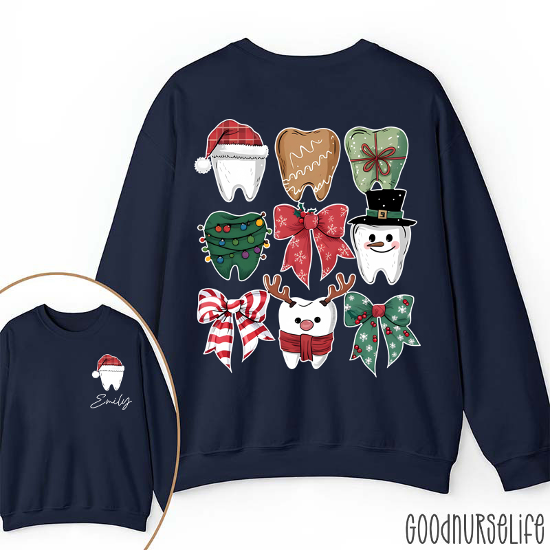 Personalized Christmas Dental Festive Tooth Nurse Two Sided Sweatshirt