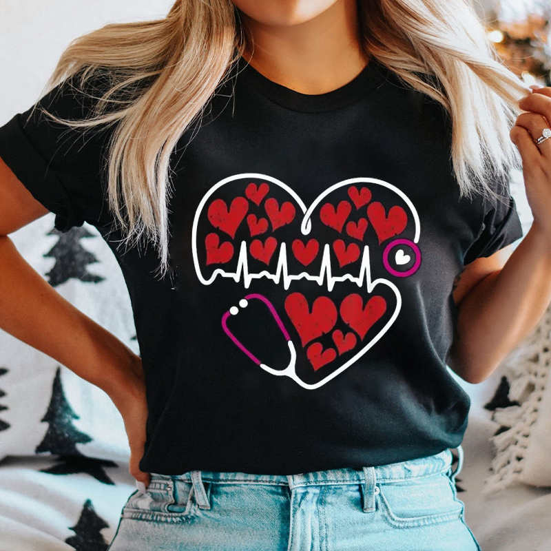 Heart Stethoscope Valentines Nurse T-Shirt