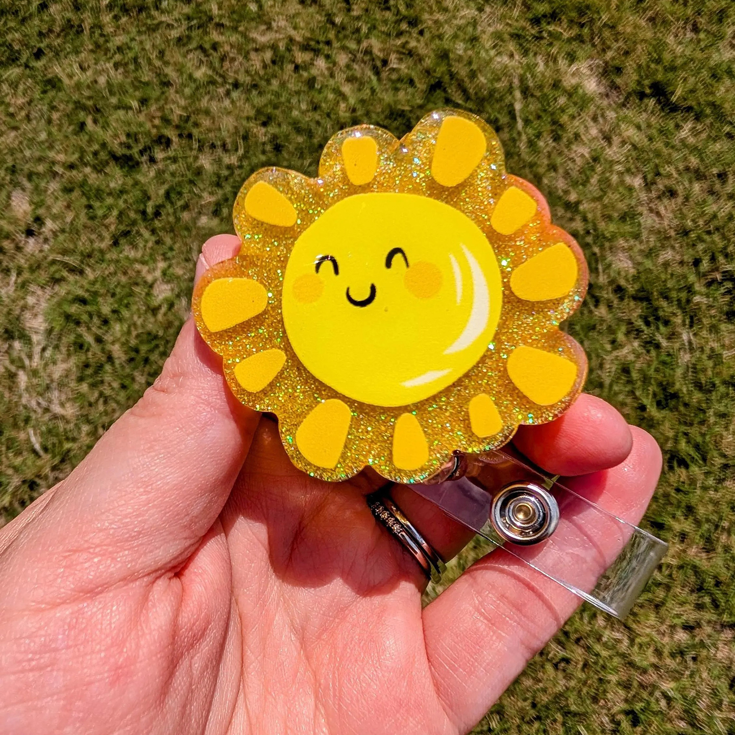 Cute Smiling Sun Badge Reel