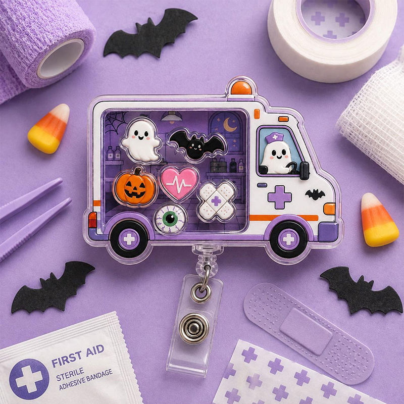 Halloween Ambulance Shaker Badge Reel