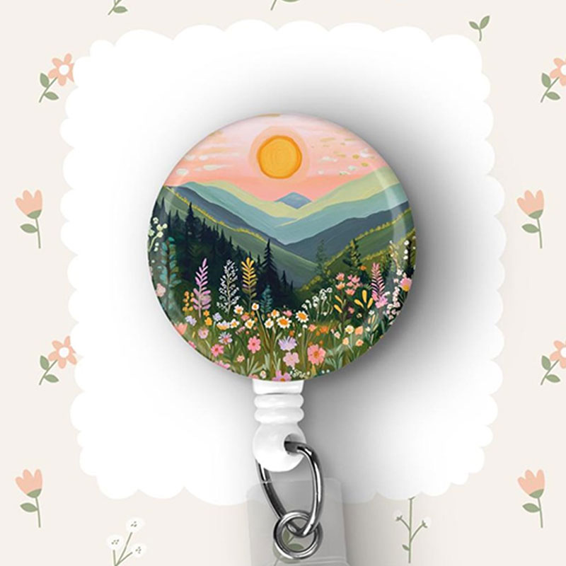 Floral Mountain Nurse Badge Reel