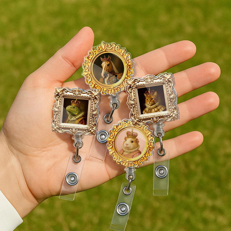 Personalized Pet Portrait Victorian Royal Style Nurse Badge Reel