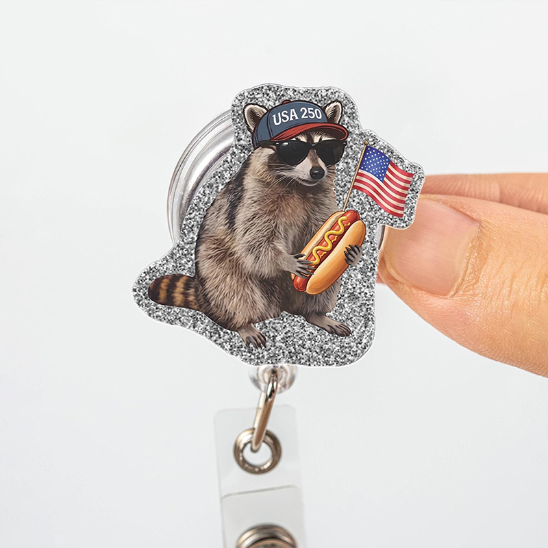 Patriotic Raccoon Nurse Badge Reel