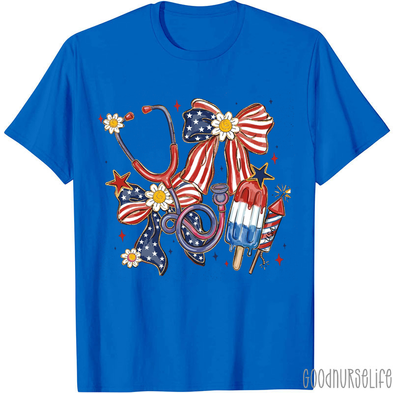 Coquette Bow Patriotic Nurse T-Shirt