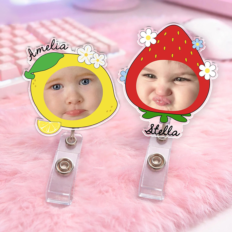 Personalized Photo Fruits Frame Nurse Badge Reel