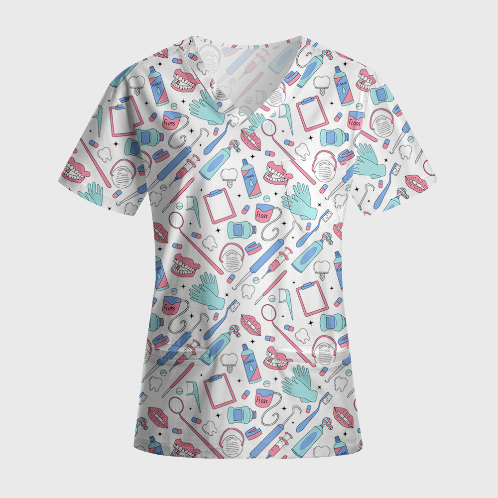 Cute Dental Icon Antimicrobial Scrubs Sets
