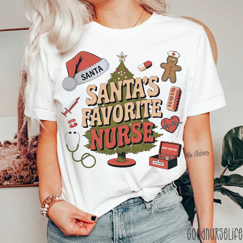 Santa's Favorite Nurse Christmas Tree T-Shirt
