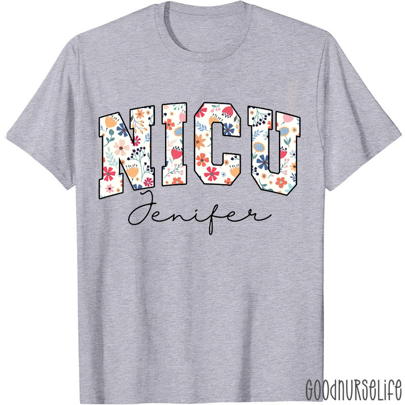Personalized Department Floral Printed Nurse T-Shirt