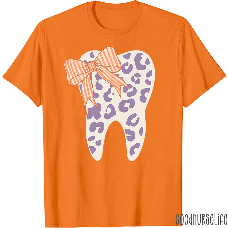 Dental Fall Bow Leopard Tooth Nurse T-Shirt