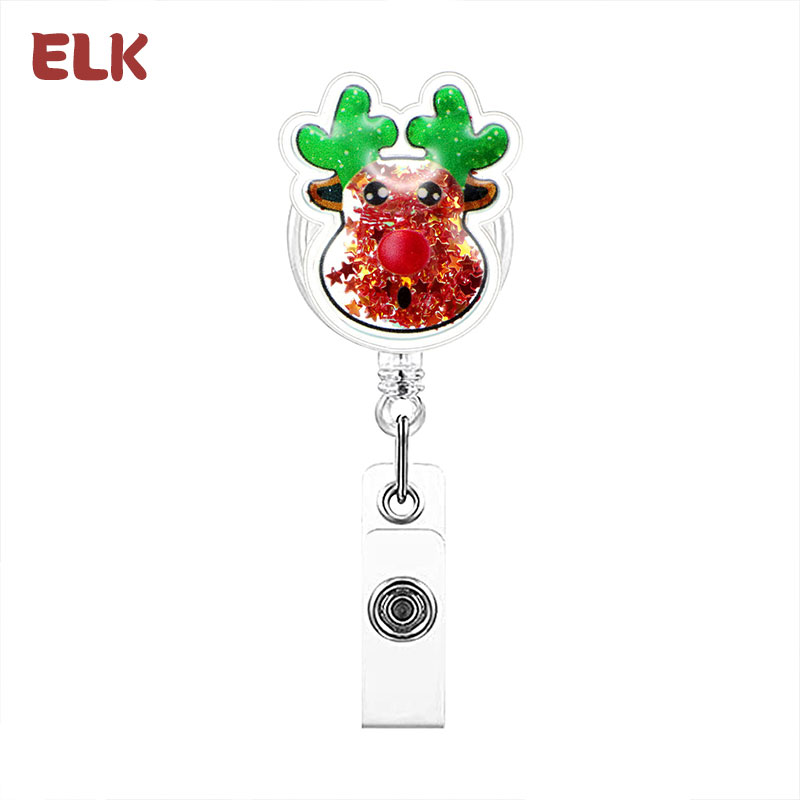 PVC Hollow Quicksand Cute Santa Claus Nurse Badge Reel