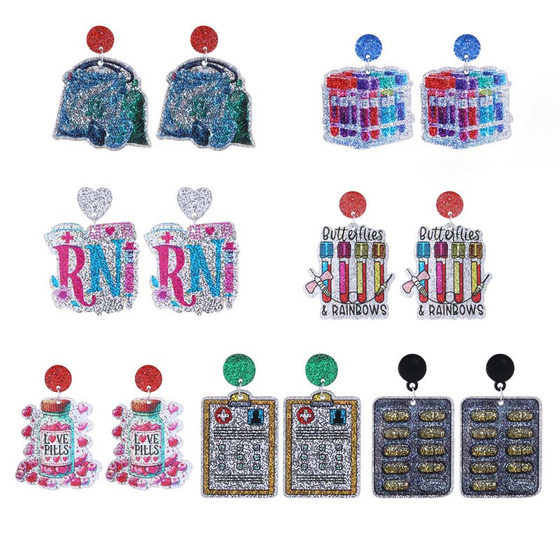 Glitter Pill Nurse Acrylic Earrings