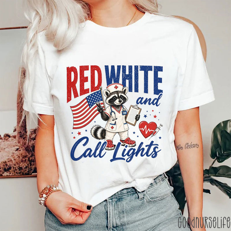Red White And Call Lights Nurse T-Shirt