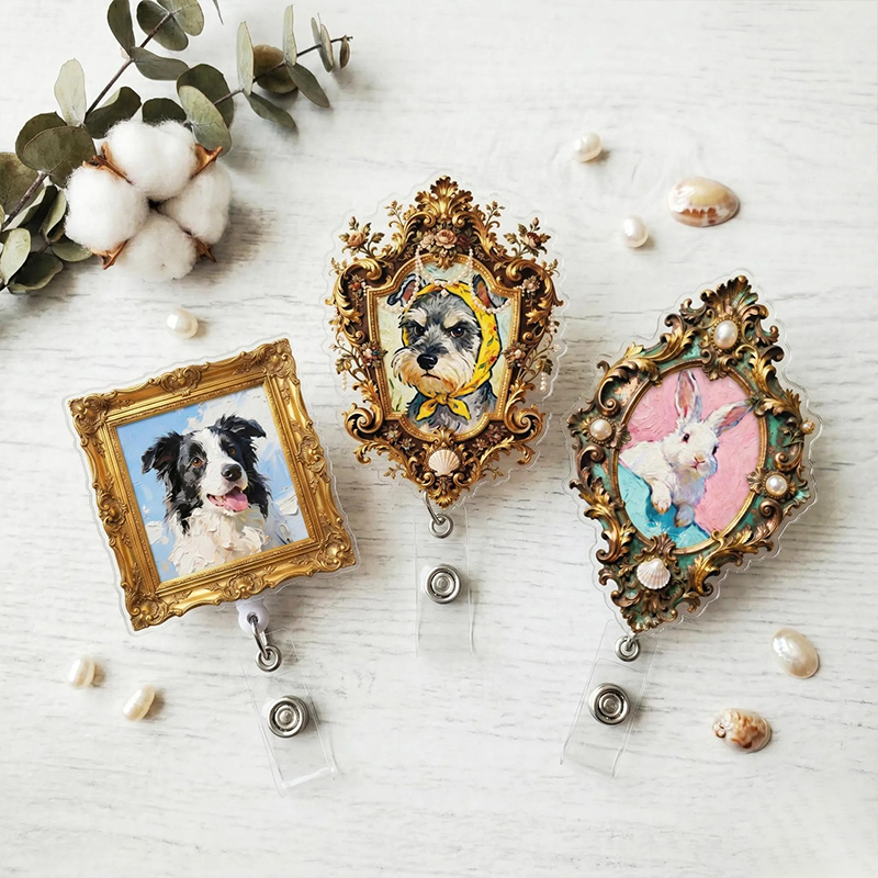 Personalized Pet Vintage Oil Painting Nurse Badge Reel