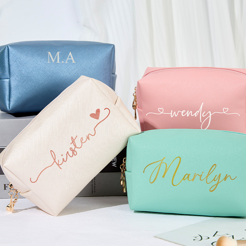 Personalized Leather Toiletry Makeup Bag