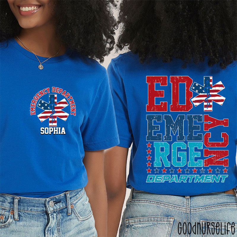 Personalized Emergency Department ED Nurse Two Sided T-Shirt