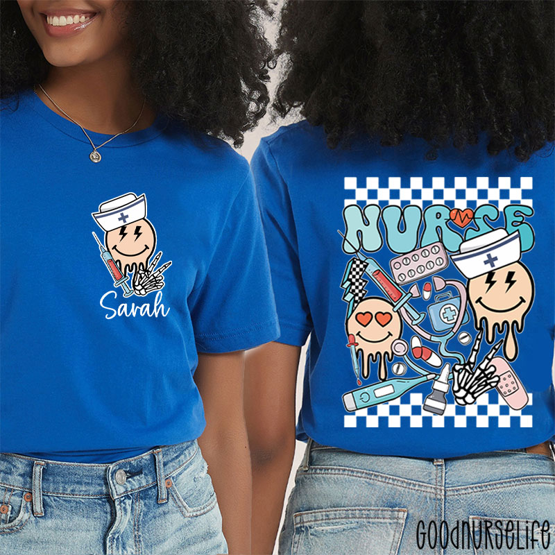 Personalized Melting Smiley Face Nurse Two Sided T-Shirt
