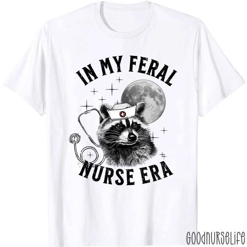 Feral Nurse Retro Raccoon Moon Nurse T-Shirt