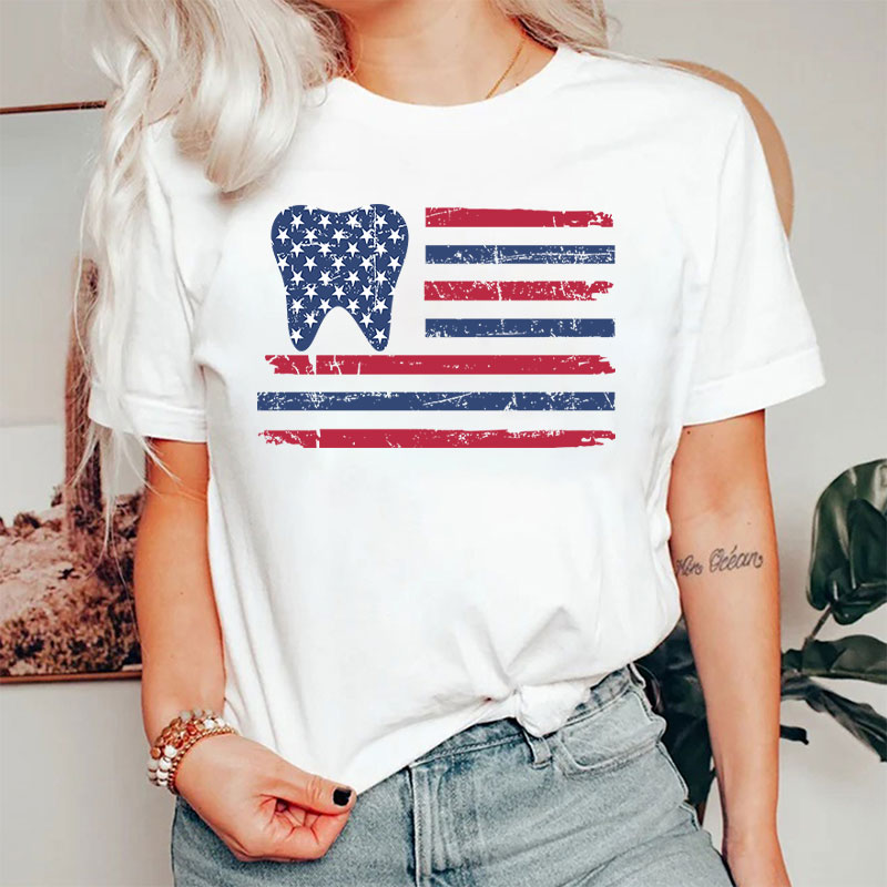 4Th Of July Dental Hygienist Patriotic Tooth T-Shirt