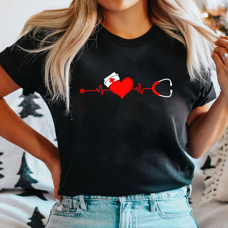 Heart Valentines Day Nurse T-Shirt