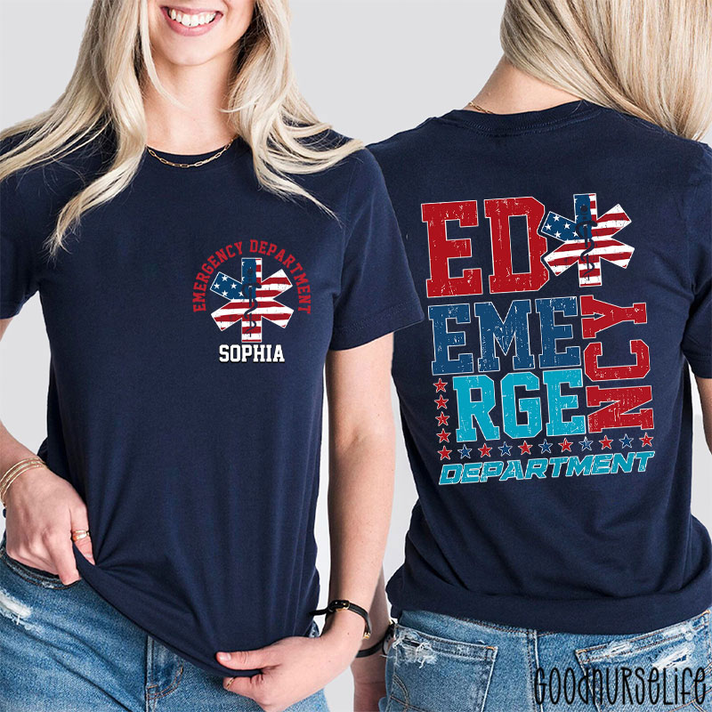 Personalized Emergency Department ED Nurse Two Sided T-Shirt