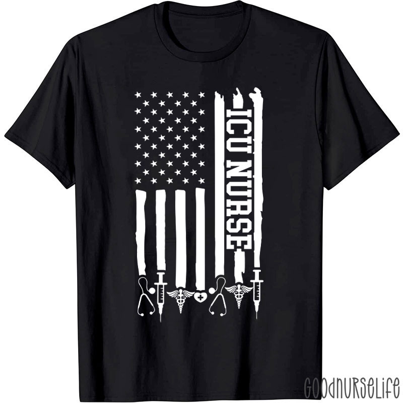 Personalized American Flag Department Nurse T-Shirt