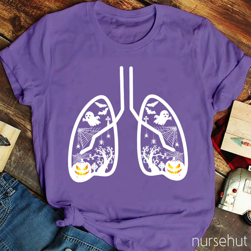 Halloween Pumpkin Lung Nurse T-Shirt