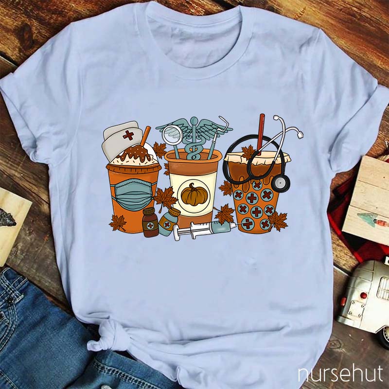 Cute Halloween Fall Coffee Nurse T-Shirt