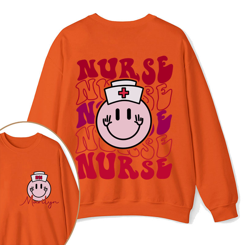 Personalized Pink Smiley Face Nurse Two Sided Sweatshirt