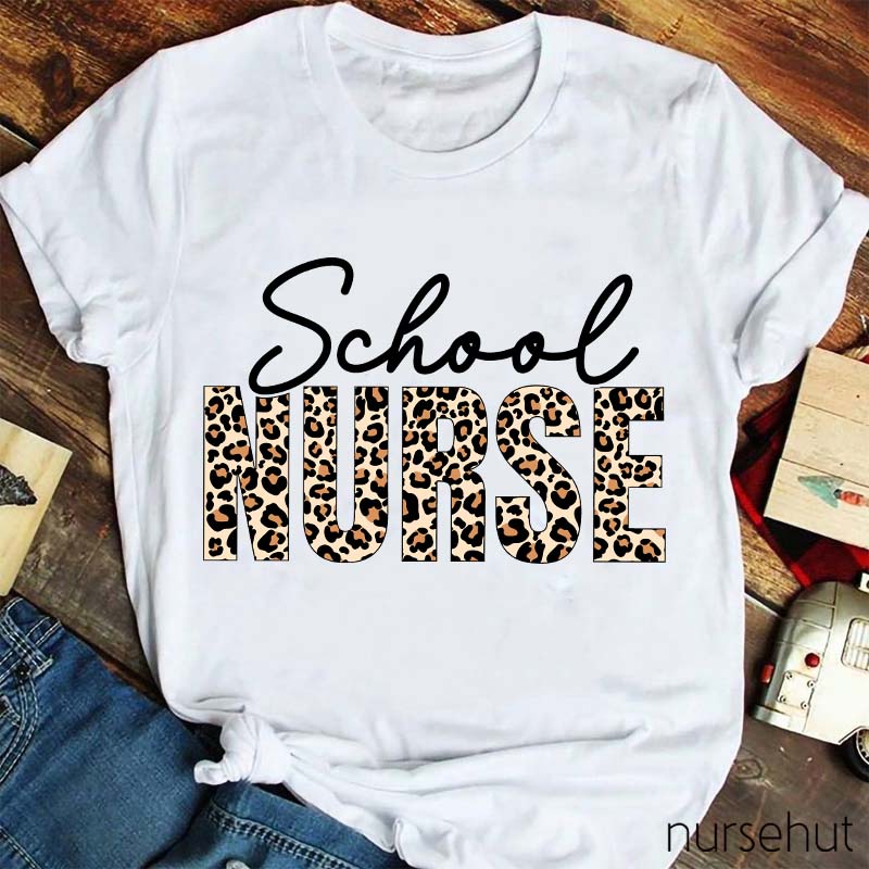 Leopard Print School Nurse T-Shirt