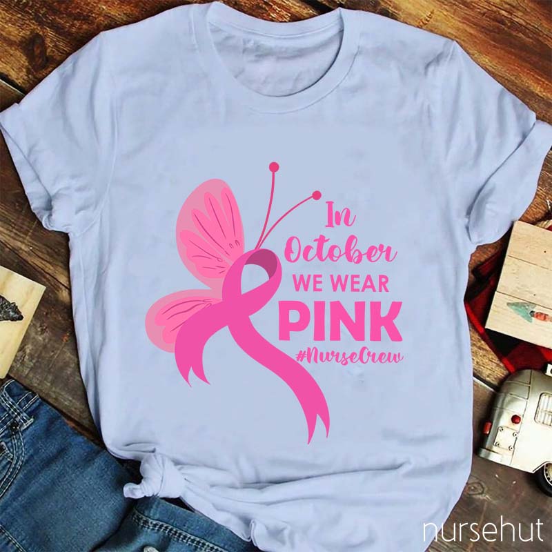 Butterfly Pink Ribbon Nurse T-Shirt