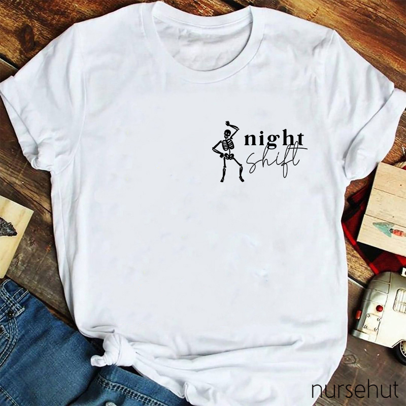Dancing Night Shift Skeleton Nurse T-Shirt