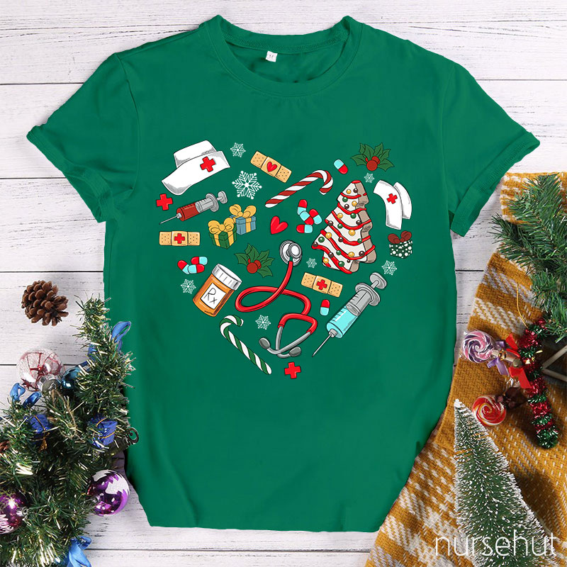 Christmas Love Heart Nurse T-Shirt
