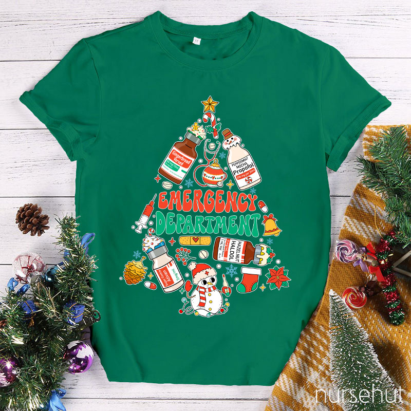 Emergency Department Christmas Tree Nurse T-Shirt