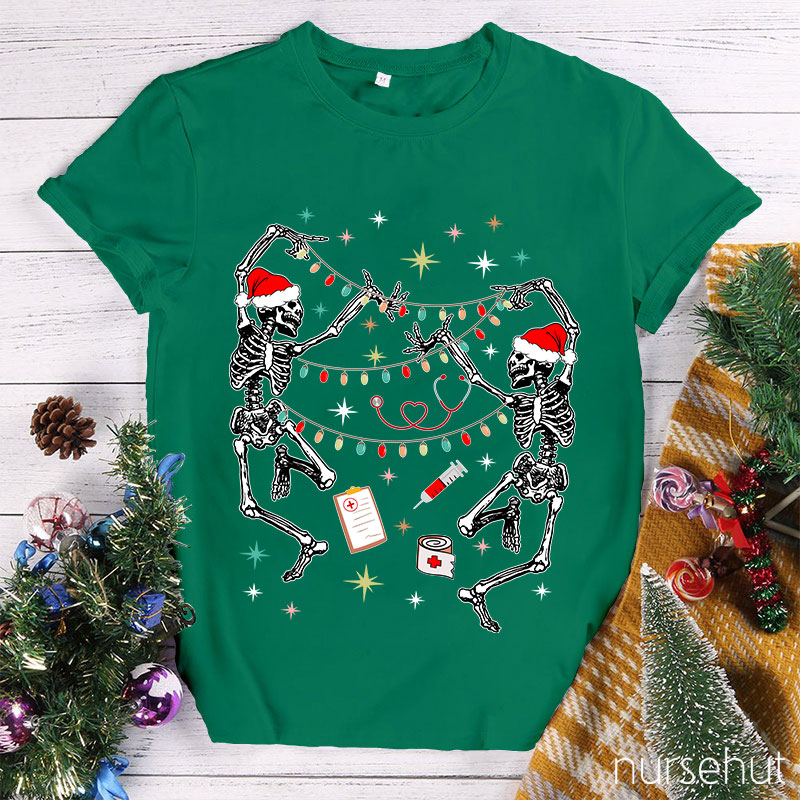 Dancing Skeletons Set Up Christmas Lights Nurse T-Shirt