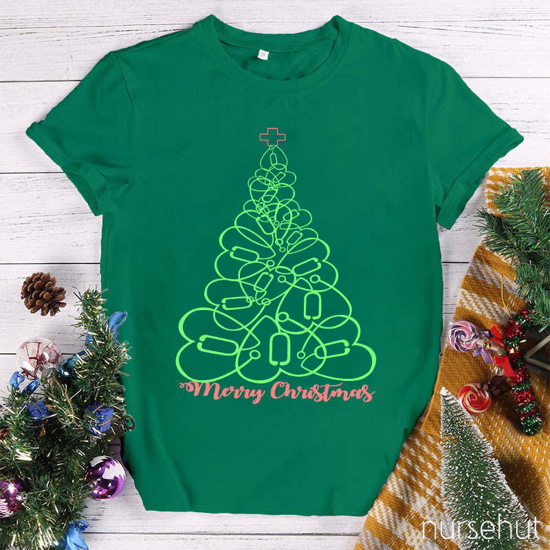 Christmas Tree Made With Stethoscope Nurse T-Shirt