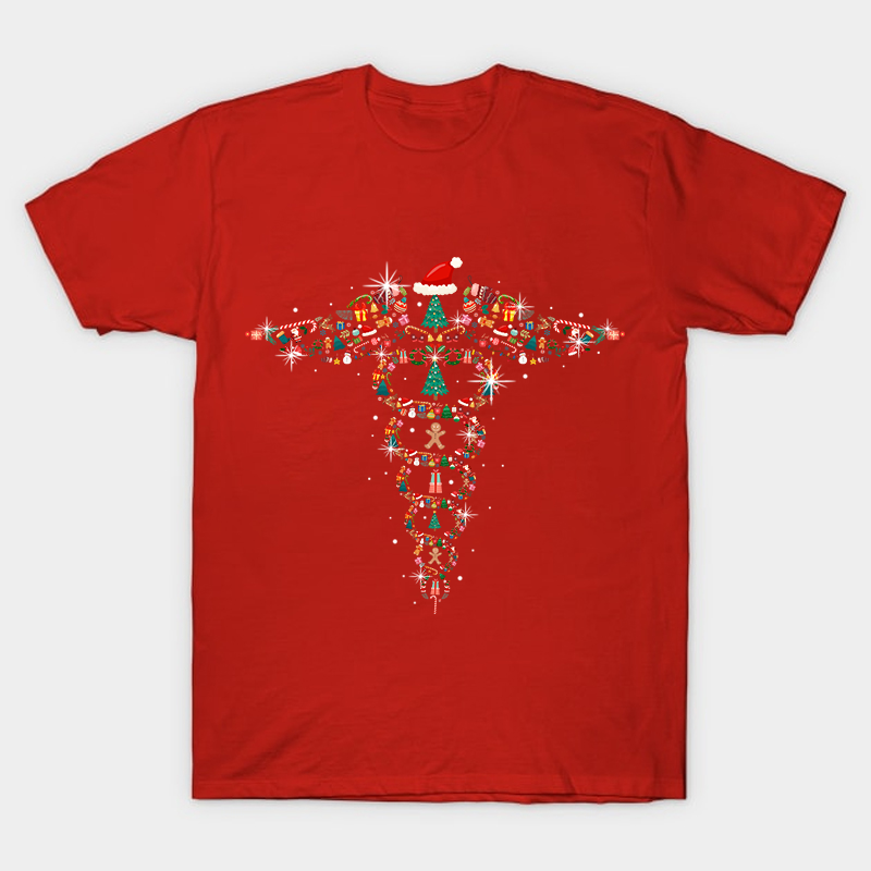 Christmas Rod of Asclepius Nurse T-Shirt