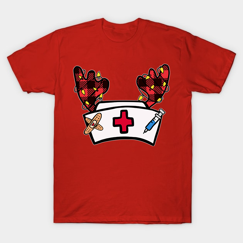 Christmas Elk Nurse Hat Nurse T-Shirt