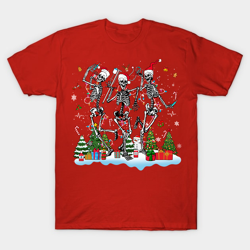 Skeletons Celebrate Christmas Nurse T-Shirt