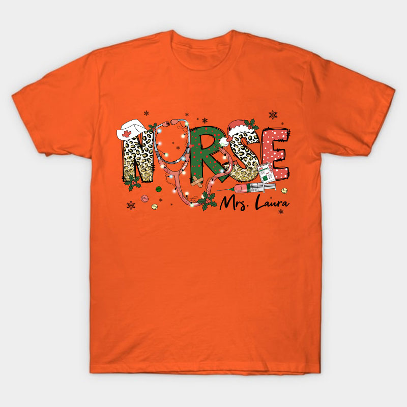 Personalized Name Christmas Crew Nurse T-Shirt