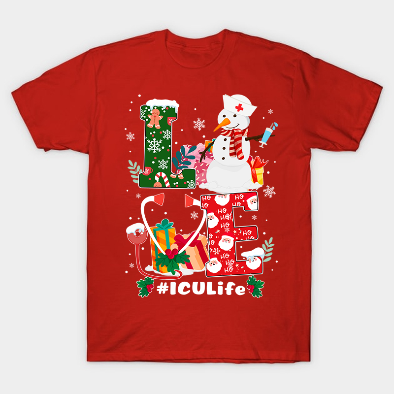 Christmas Love ICU Life Nurse T-Shirt