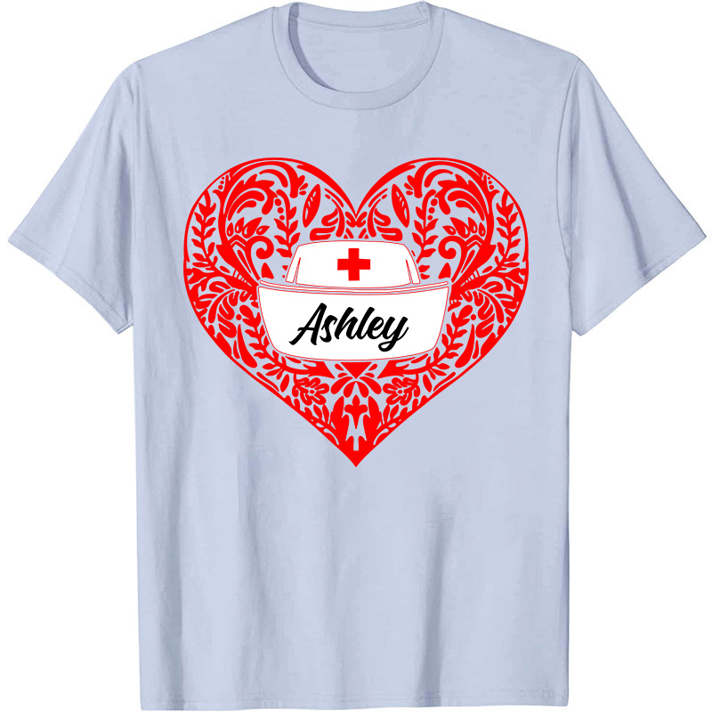 Personalized Name Nurse Cap In Heart Nurse T-Shirt