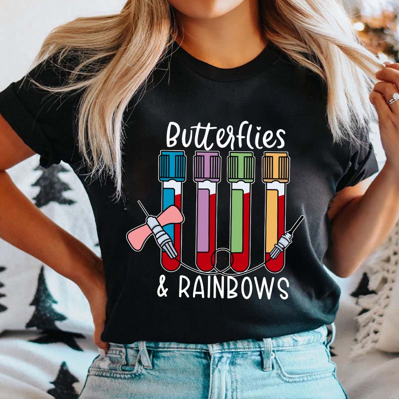 Butterflies And Rainbows Nurse T-Shirt
