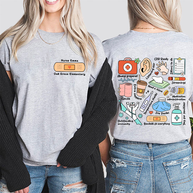 Personalized School Nurse Two Sided T-Shirt