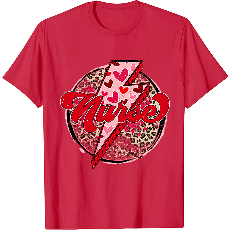 Pink Leopard Lightning Nurse T-Shirt