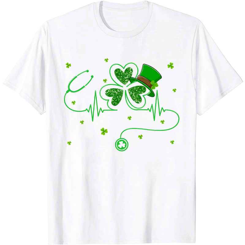 St Patrick's Day Shamrock Stethoscope Nurse T-Shirt