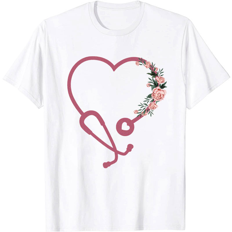 Romantic Rose Stethoscope Nurse T-Shirt