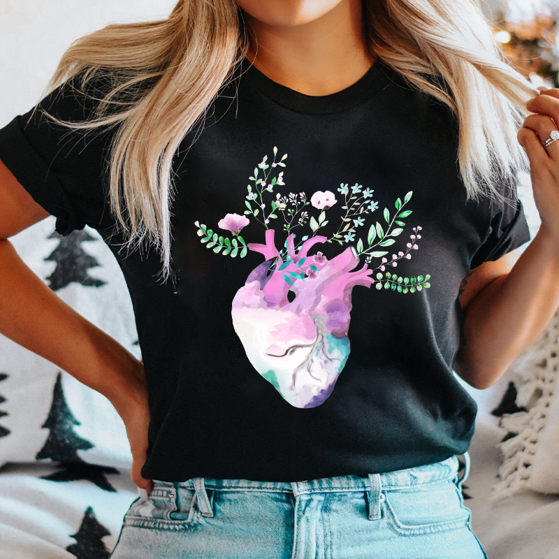 Flowers On The Heart Cardiac Nurse T-Shirt