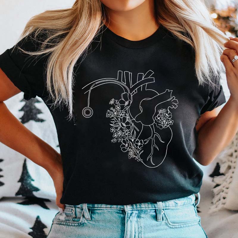 Blooming Flower Heart Nurse T-Shirt